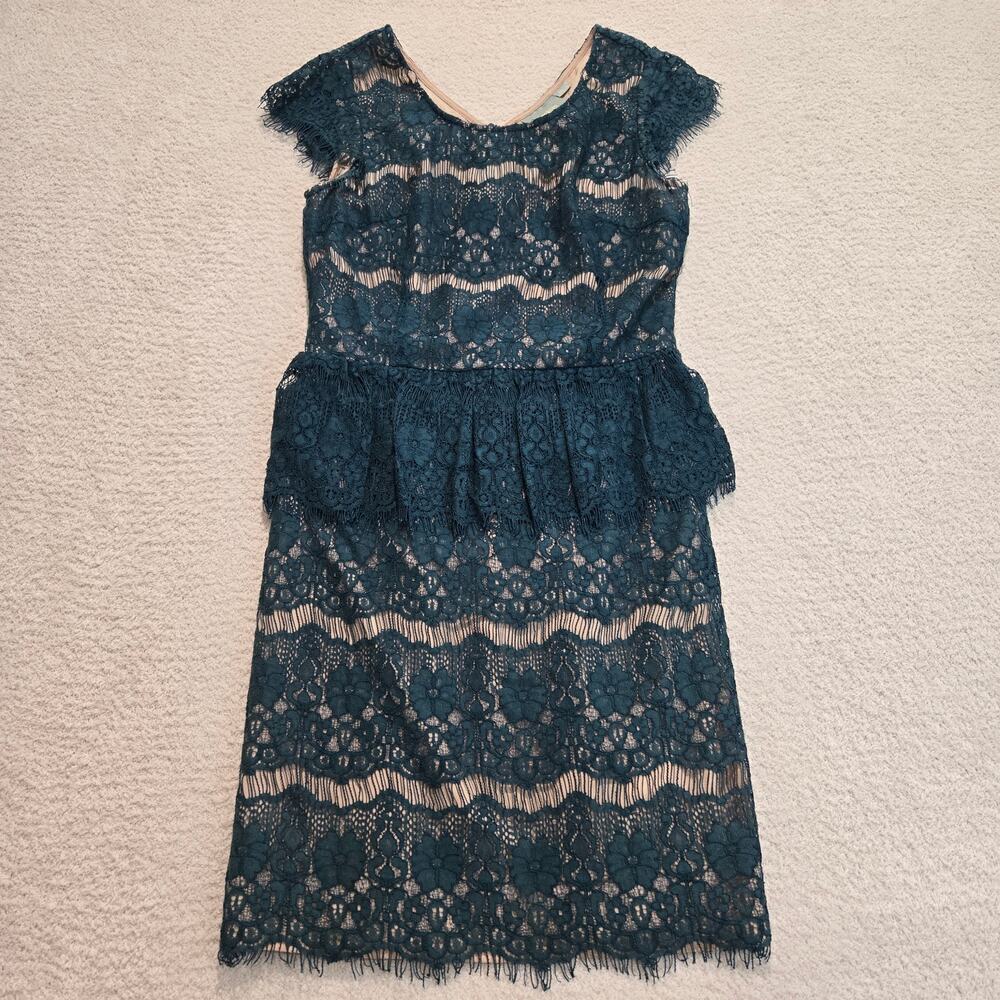 Maeve Green Lace Illusion Peplum Dress Cap Sleeves Size S Fairy Grunge